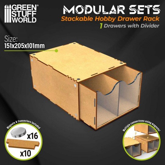 Half Stackable hobby drawer rack with 2 vertical drawers and magnets