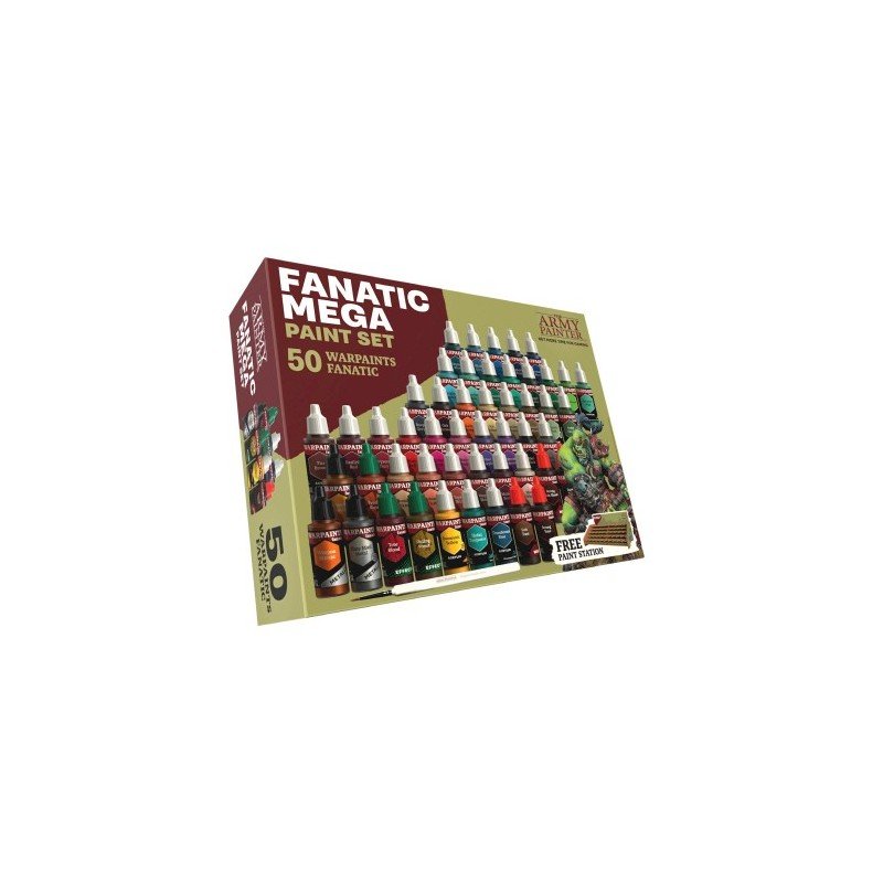 The Army Painter Warpaints Fanatic Mega Paint Set - 50 Paints, 2 Brushes, Paint Station