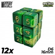 7x Mix 16mm Dés de Jeu - Vert et Rose - GSW