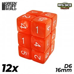 12x D6 16mm Game Dice - Orange